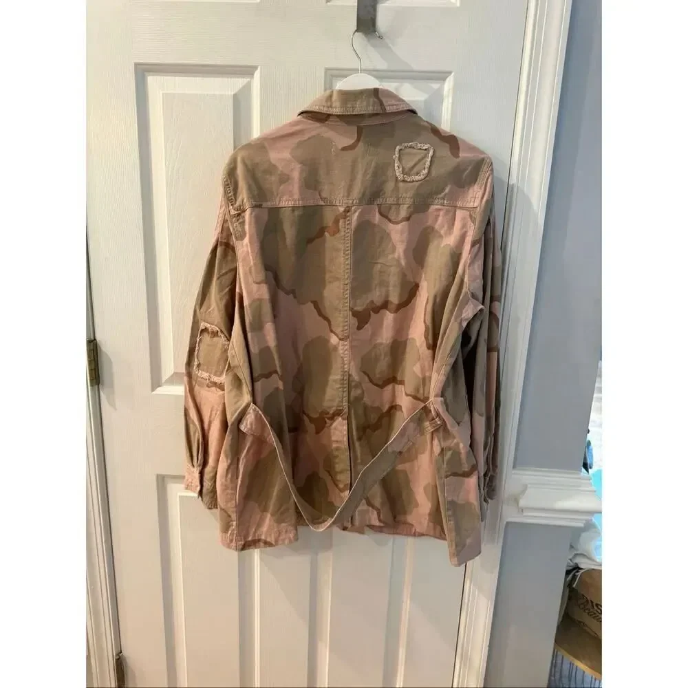 Anthropologie Pink & Green Camo Canvas Patch Jacket sz 1X NWT